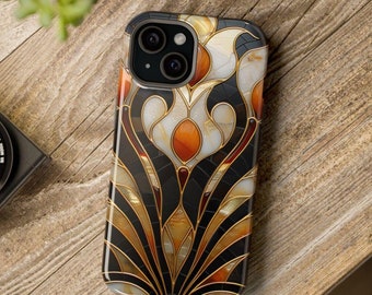 Magsafe iPhone Cover in Art Deco Gold & Black Design - Tough Magnetic iPhone Case for 16 15 14 13 Pro ProMax Mini Plus, Glamorous Protective