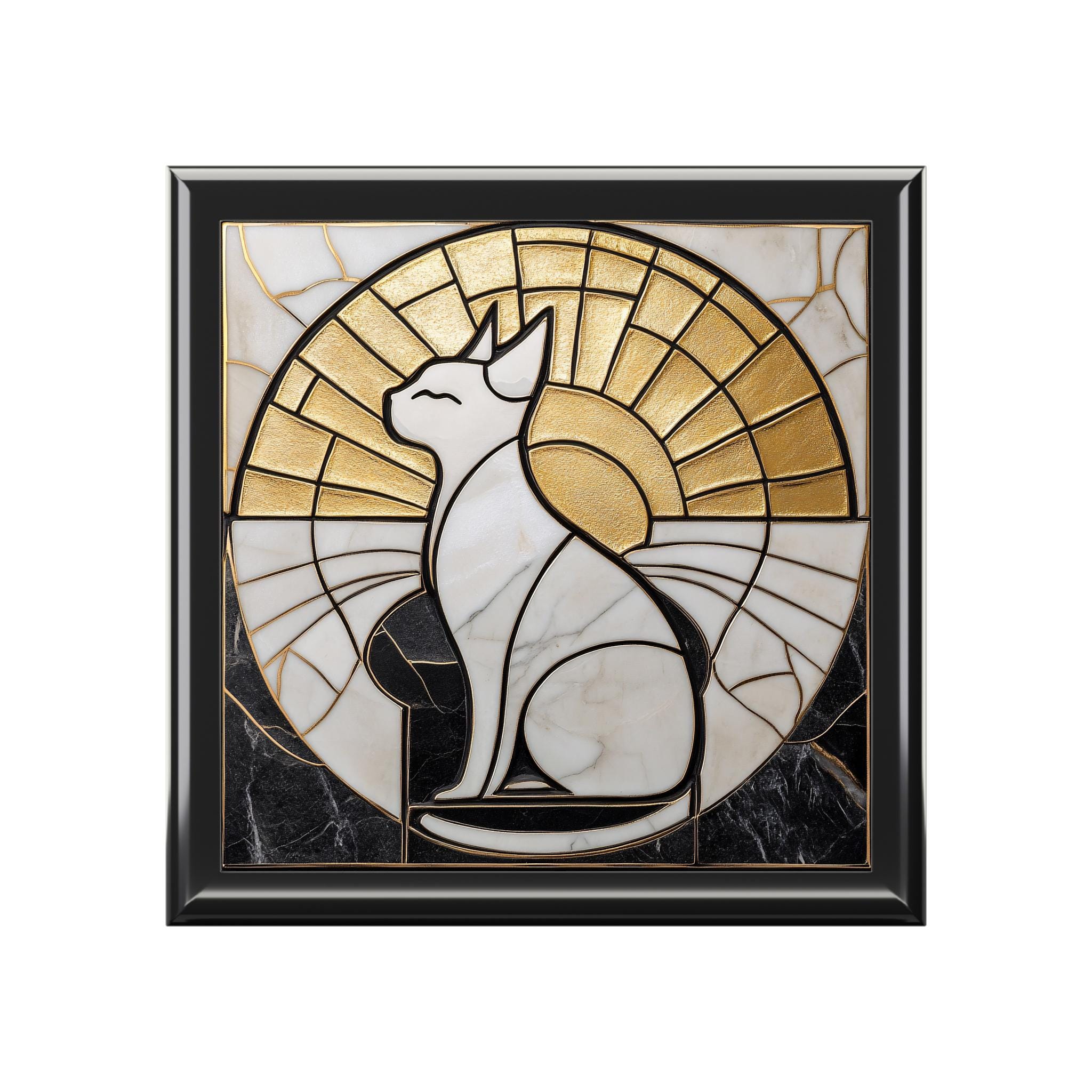 Wooden Jewelry Box, Art Deco Cat Design, Gift for Cat Mom & Dad, Storage Organizer, Home Decor, Animal Lover, Opulent Magnificent Cat Themed