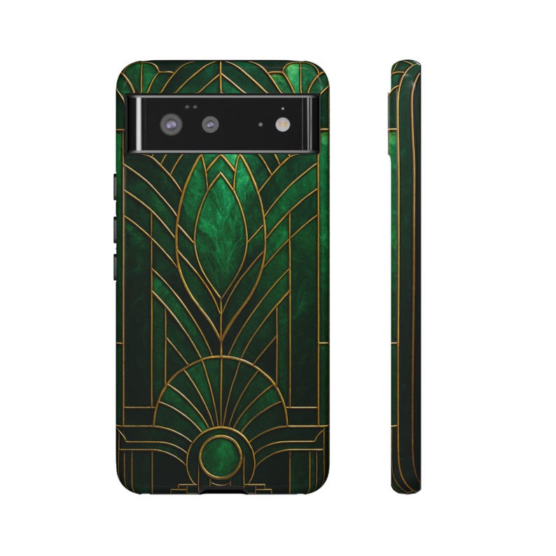 Art Deco Emerald Green Stained Glass Phone Case: Impact Resistant image 4