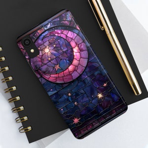 Stained Glass Moon iPhone Case: Blue & Purple Tough Phone Cover
