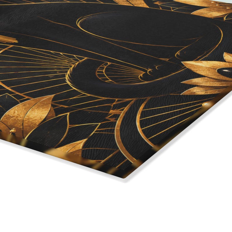 Planche à découper en verre art déco chat noir, décoration de cuisine en or noir, planche à découper style Gatsby, cadeau de luxe pour amoureux des chats, planche en verre trempé image 6