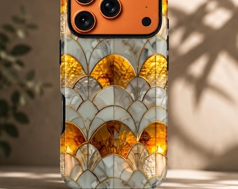 Art Deco Phone Case, Gold Marble Phone Case, Stained Glass Phone Case, Luxury Geometric Case, Elegant Vintage Style Cover