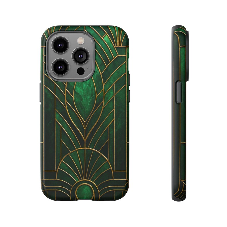 Art Deco Emerald Green Stained Glass Phone Case: Impact Resistant image 9