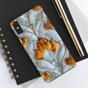 Stoere telefoonhoes in luxe wit- en goudmarmerontwerp, elegant, esthetisch smartphonehoesje voor iPhone ArtDeco Chick artistiek steenontwerp