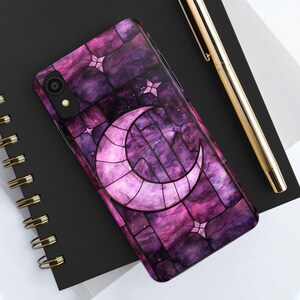 Crescent Moon Tough Phone Cases - Pink Stained Glass Motif