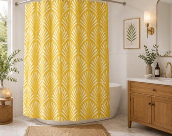 Gelber Duschvorhang im Art Deco Stil - Retro Geometrisches Badezimmer Dekor