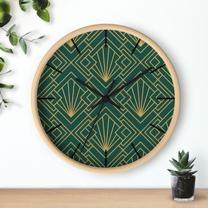 Wall Clock for Home Decor, Geometrical Green ArtDeco Clock