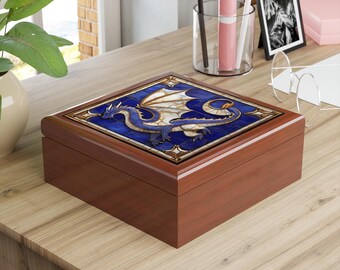 青い龍の木製ジュエリーボックス - Etsy 日本