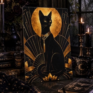 art deco cutting board, black cat decor, cat lover gift, gatsby kitchen decor, black gold kitchen, luxury cutting board, glass cutting board, whimsical cat art, vintage glamour decor, art deco kitchen, black cat gift, tempered glass board