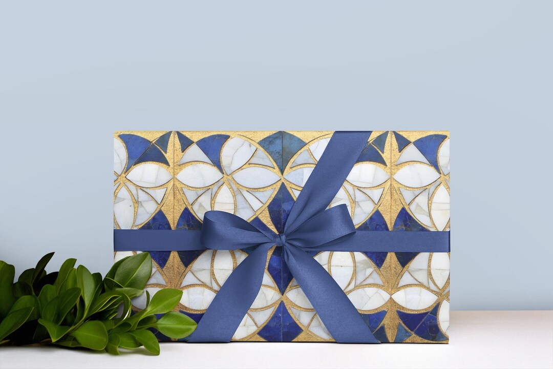Art Deco Geometric Wrapping Paper – Blue Gold Luxury Pattern, Elegant ...