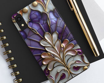 Purple Stained Glass Phone Case in Art Nouveau Motif
