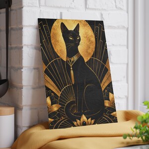 Planche à découper en verre art déco chat noir, décoration de cuisine en or noir, planche à découper style Gatsby, cadeau de luxe pour amoureux des chats, planche en verre trempé image 2