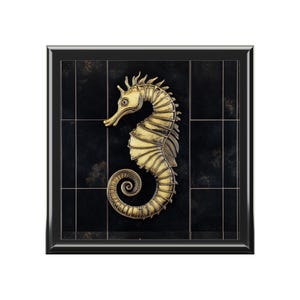 Wooden Jewelry Box, Seahorse Cat Design, Gift for Luxury & Coastal Theme Lover, Storage Box, Heirloom, Organizer, Home Decor, Sea Creature