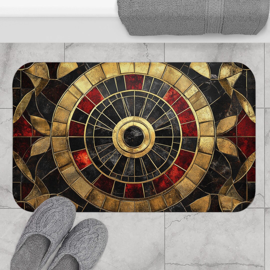 Ruby Tiles Pattern Art Deco Bath Mat - Ruby Red & Gold Marble Tile Design - Etsy