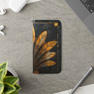 Handyhülle, Art Deco Handyhülle, elegante Flip-Cover mit Kartenhalter & Displayschutz, passend für iPhones und Samsung Galaxy