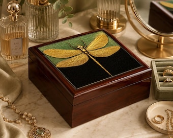 Joyero con forma de libélula, caja de madera estilo art déco para guardar recuerdos, elegante organizador de anillos, caja para baratijas inspirada en la naturaleza, regalo de decoración botánica para ella.