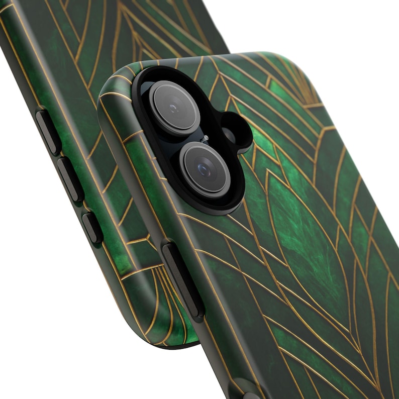 Art Deco Emerald Green Stained Glass Phone Case: Impact Resistant image 2