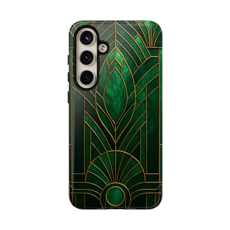 Art Deco Emerald Green Stained Glass Phone Case: Impact Resistant image 7