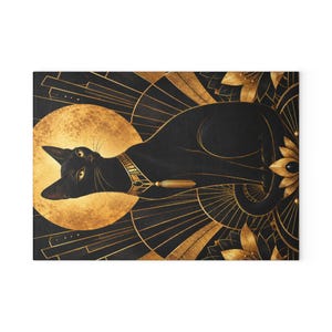 Planche à découper en verre art déco chat noir, décoration de cuisine en or noir, planche à découper style Gatsby, cadeau de luxe pour amoureux des chats, planche en verre trempé image 4