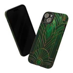 Art Deco Emerald Green Stained Glass Phone Case: Impact Resistant image 8