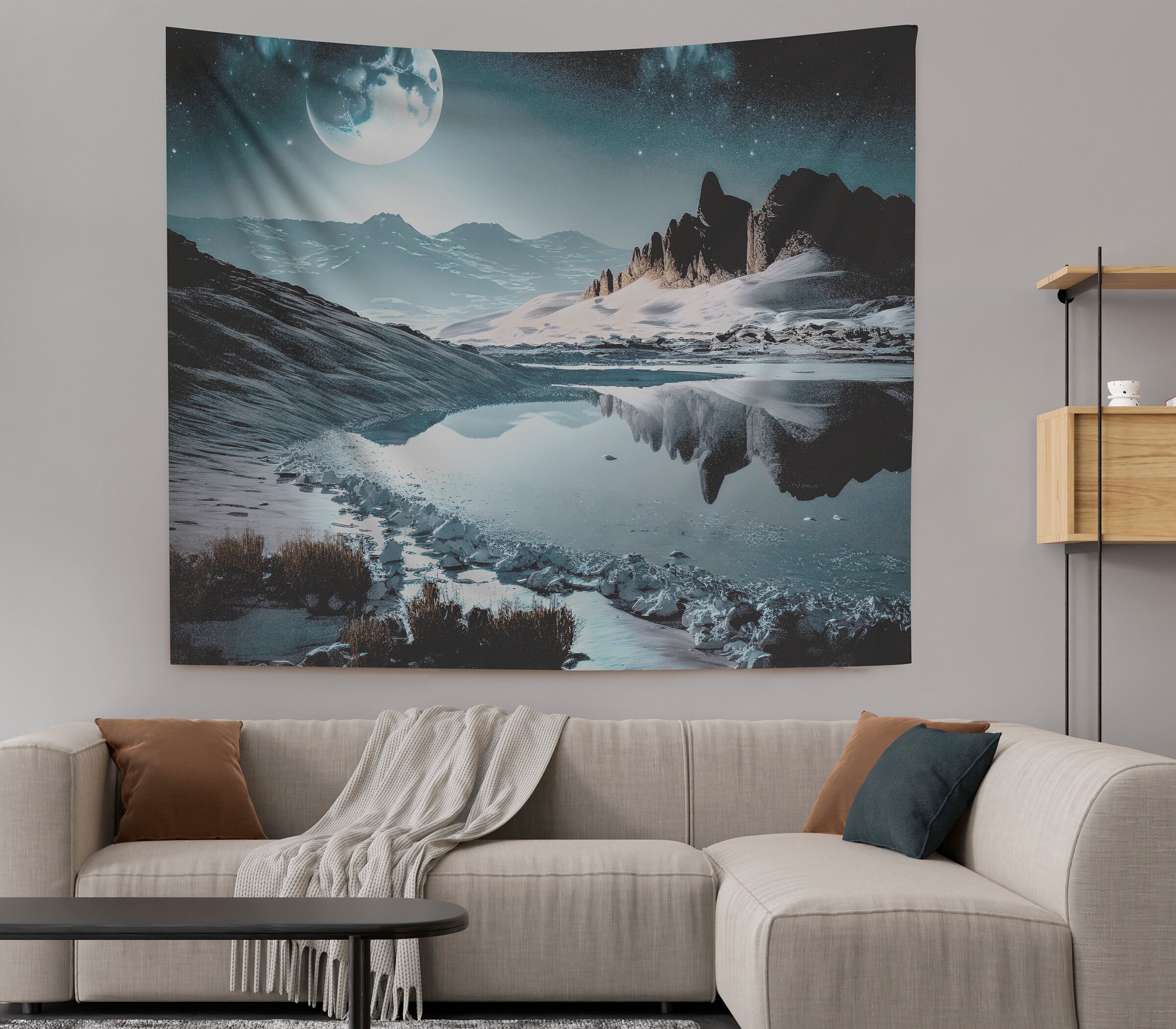 Moon Lake Mountains Tapestry Mountain Wall Tapestry Mountain Wall Hanging Mountain Wall Decor Moon Wall Art Backdrop Night Landscape Etsy