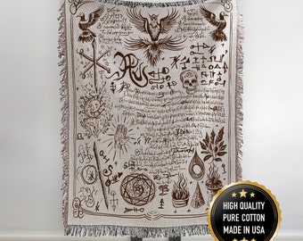 Tarot Tapestry: Spiritual Woven Cotton Throw Blanket
