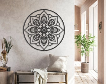 Wildflower Mandala Metal Wall Hanging, Modern Metal Flower, Unique Indoor and Outdoor Laser Cut Metal, Garden Decor, Living Room Wall Art