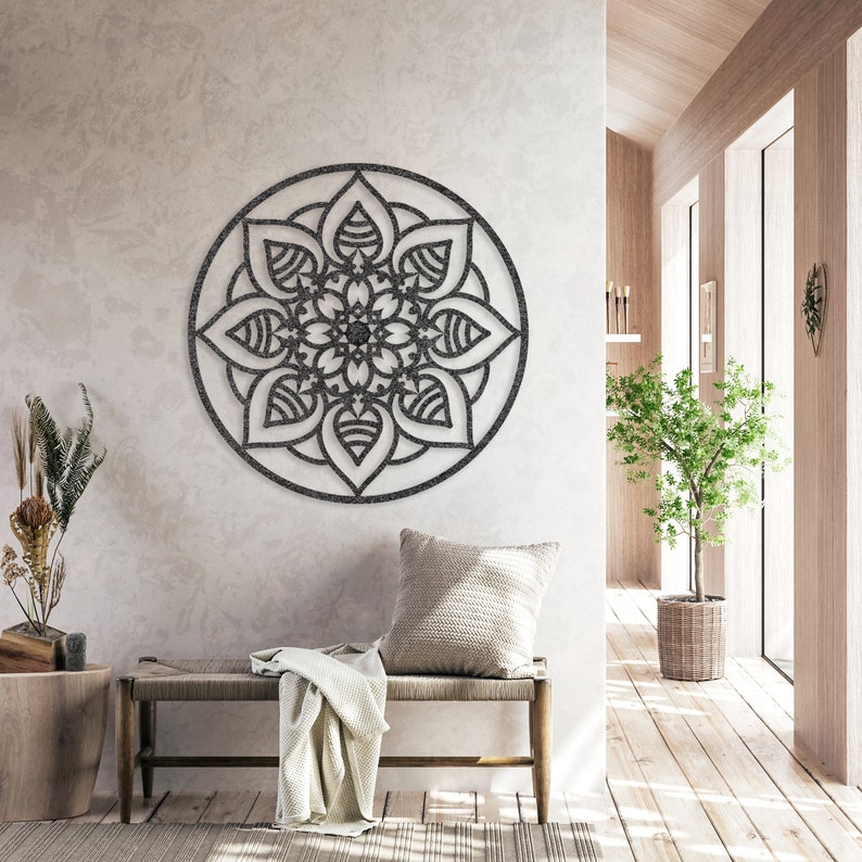 Wildflower Mandala Metal Wall Hanging, Modern Metal Flower, Unique Indoor and Outdoor Laser Cut Metal, Garden Decor, Living Room Wall Art 画像 1