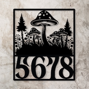 Metal House Sign, Custom House Numbers, Mushrooms Metal Plaque, Large House Numbers, Address Numbers, House Number Plate, Homeowner Gift
