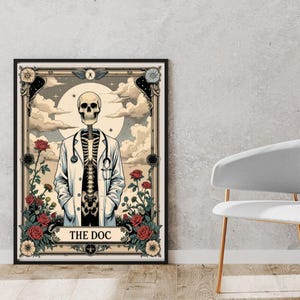 Tarot card vintage medicine poster Doctor appreciation gift Med student room decor Surgery wall decor Skeleton doctor wall art print