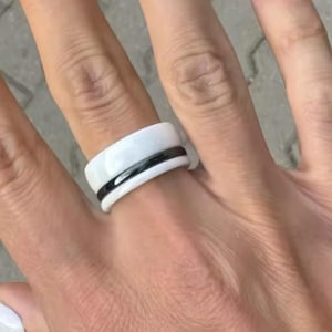 Minimalist ceramic ring Faceted aesthetic ceramic ring Smooth stackable ceramic black white rings Friendship gift idea