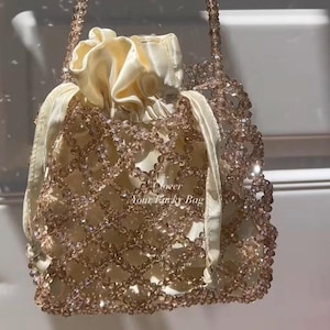 Crystal Beaded String Bag: Wedding Evening Shoulder Bag with Satin Pouch
