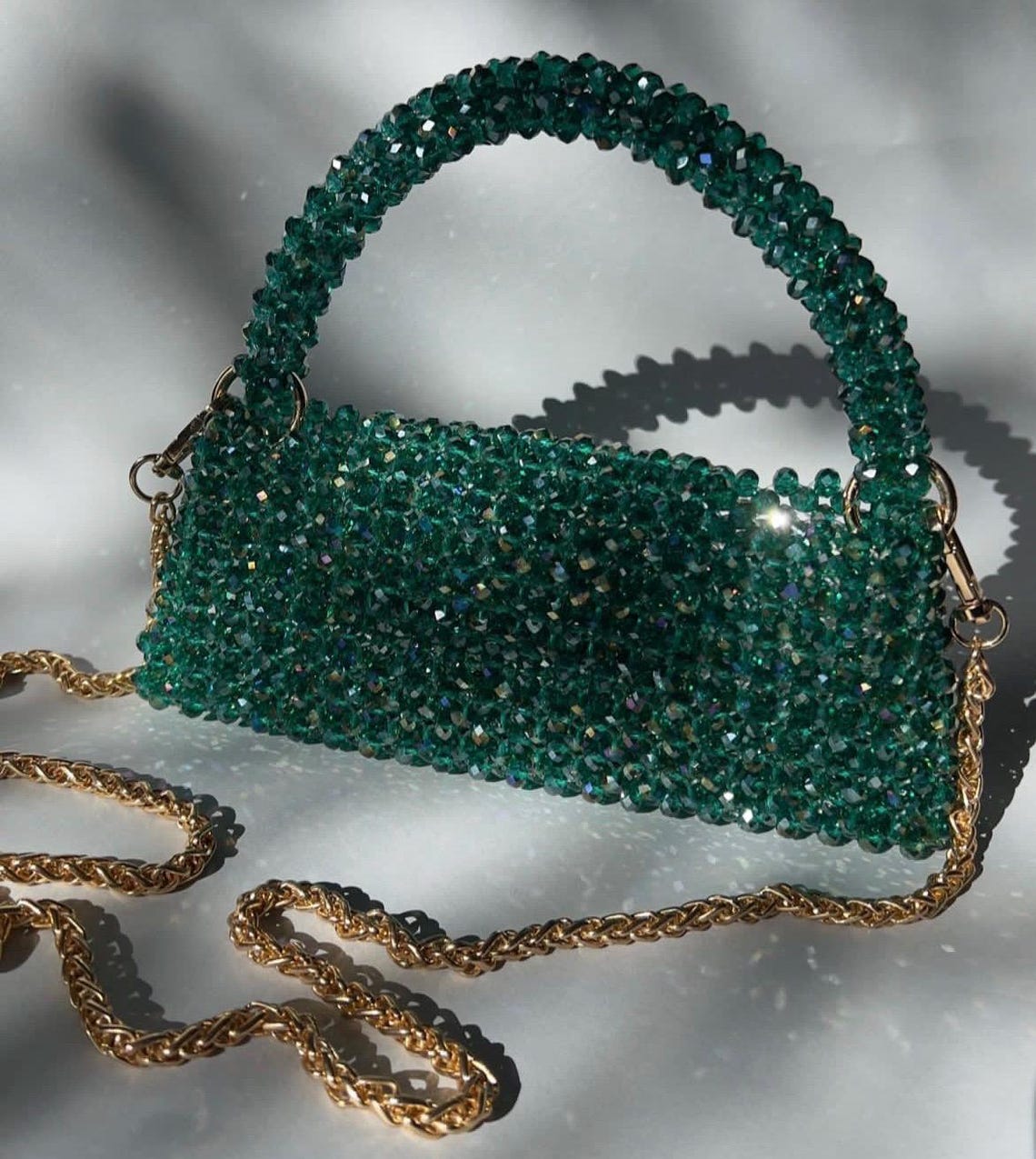 Goldtone And Emerald Clutch With Tassel main image 0