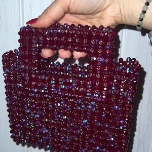Porte-monnaie en perles de verre en cristal, sac bordeaux de soirée, sac tendance bordo, sac carré en cristal, indispensable, sac de mariage, sac romantique