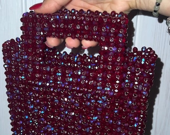 Crystal Glass Beads Purse: Burgundy Evening Bag