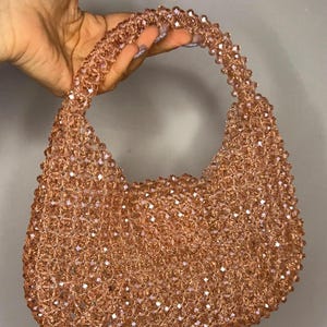 Bolso estilo hobo con cuentas de cristal, bolso rosa melocotón, bolso de moda de primavera, bolso de inspiración vintage, bolso de mano para boda, bolso de graduación, bolso para cóctel, bolso con cuentas
