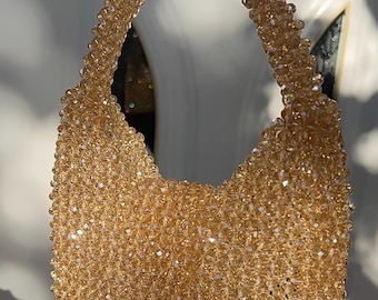 Crystal Beaded Champagne Bag: Wedding Clutch Purse