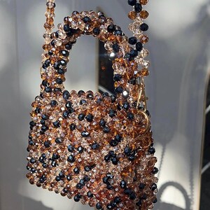 Mini bolso de cristal de primera calidad, bolso multicolor, bolso de noche, bolso romántico, bolso de cuentas moderno, bolso de regalo de Navidad, bolso marrón y negro
