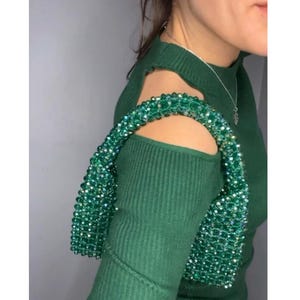Bolso de mano verde esmeralda con cristales, bolso de noche con cuentas de cristal verde, bolso de mano verde esmeralda, bolso de mano de fiesta, bolso de boda