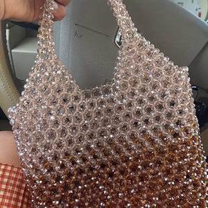 ハンドメイドクリスタルオンブレショッパーバッグ：ビーズ付きイブニングクラッチ