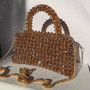 Bolso de cuentas de cristal de reloj de arena de otoño Bolso de cristal Bolso de cristal marrón Bolso de novia de cristal color miel Bolso de dama de honor