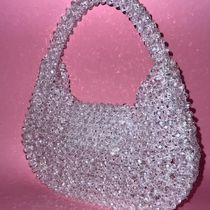 Bolso de cristal Bolso Hobo Bolso de boda brillante Regalo para ella Monedero blanco con cuentas de cristal Bolso redondo elegante Bolso de noche Fiesta Despedida de soltero
