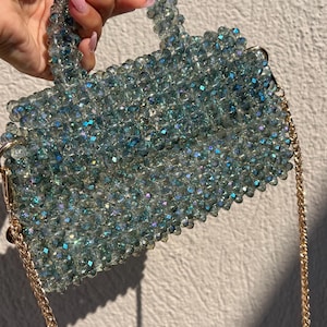 Crystal Habdbag Crystal Glass Sparkling Bag Evening Bag Transparent Blue Bag Wedding Clutch Crystal Shining Shoulder Bag Romantic Turquoise