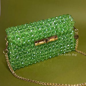 Clutch de cristal, bolso de cristal, monedero de cristal, color lima, monedero de cristal único para ocasiones especiales, monedero de dama de honor, bolso de noche para verano y primavera.