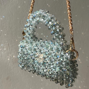 Cuentas de cristal Monedero de cristal Mini bolso Bolso de boda Bolso azul transparente Clutch de cristal Bolso de mano de cristal Bolso de boda azul Bolso de hombro de cristal