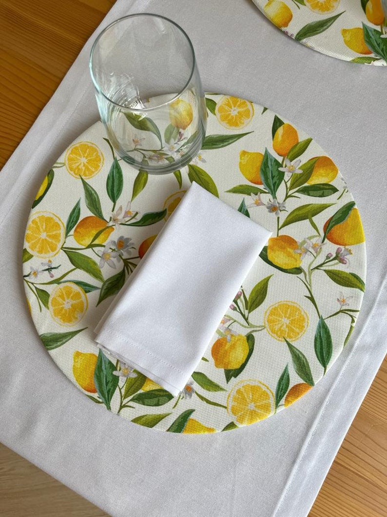 Lemon Placemats Set Yellow Placemat Set Waterproof Etsy