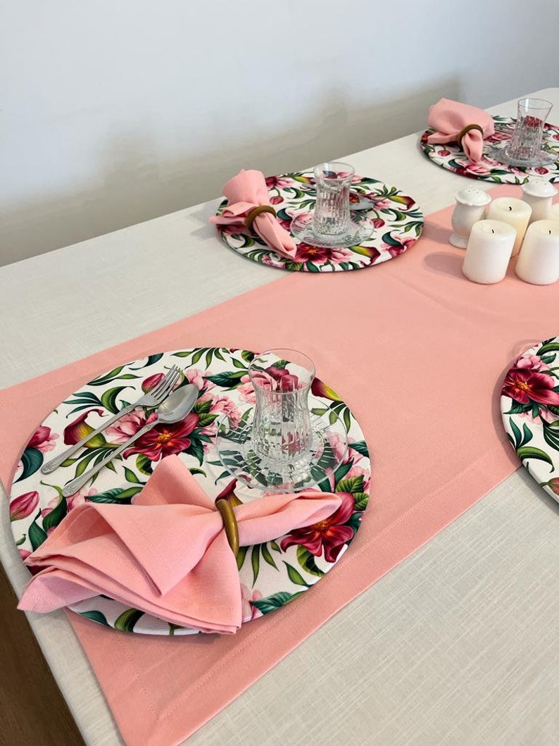 Pink Flower Placemats Floral Placemat Sets Housewarming Etsy