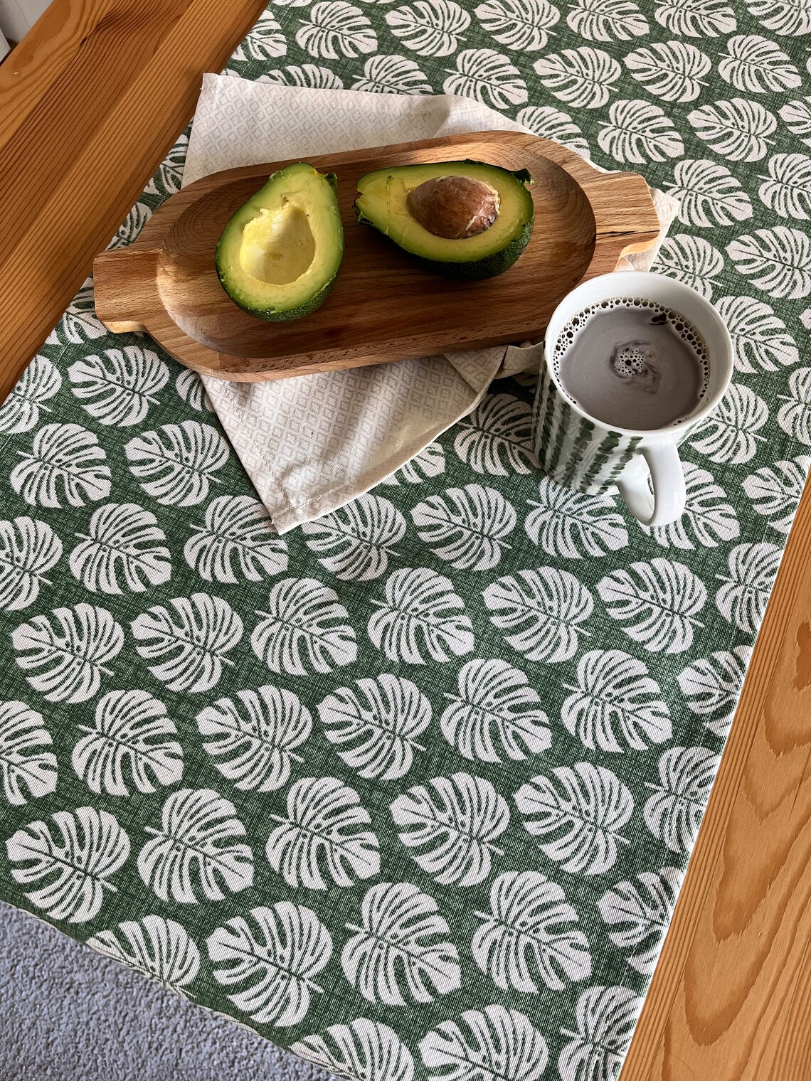 Green Leaves Tablecover - Decorative Table Cloth With Leaf Pattern - Waterproof & Wipeable - View #4