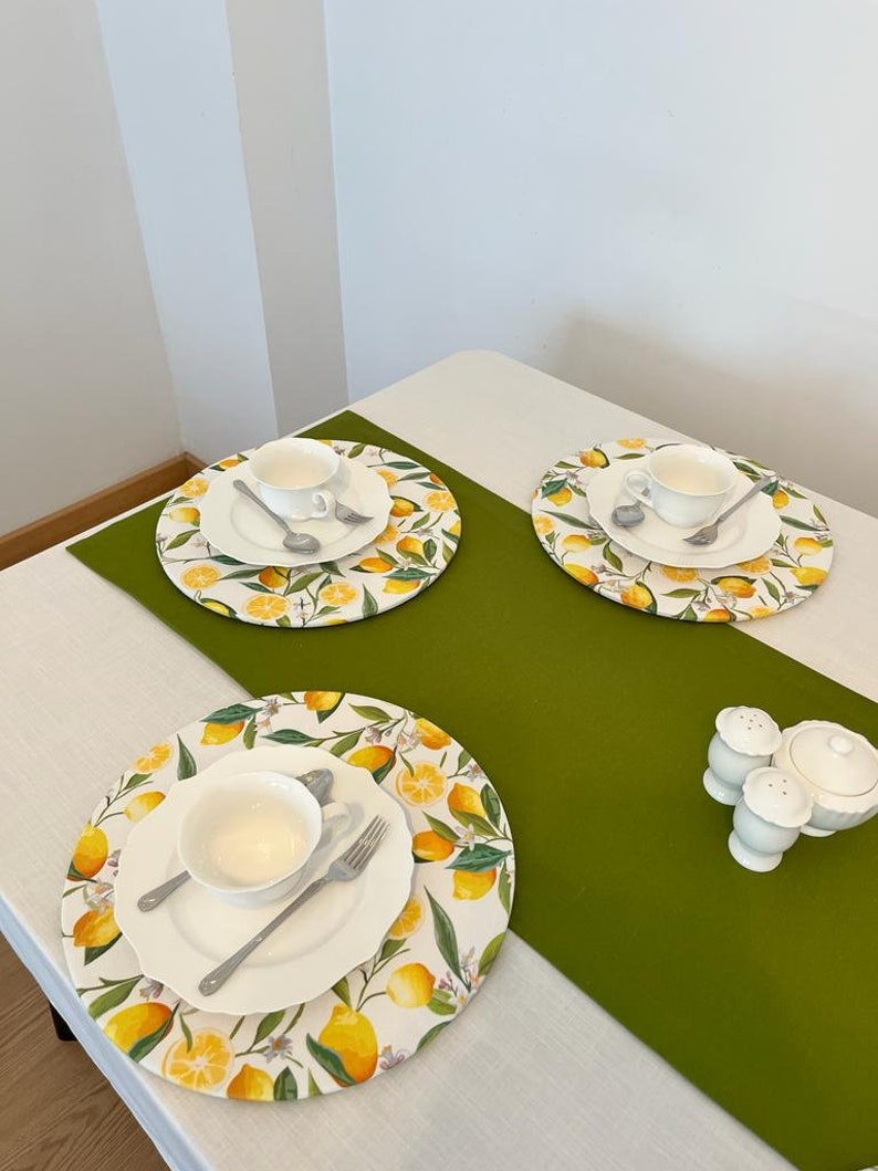 Lemon Placemats Set Yellow Placemat Set Waterproof Etsy