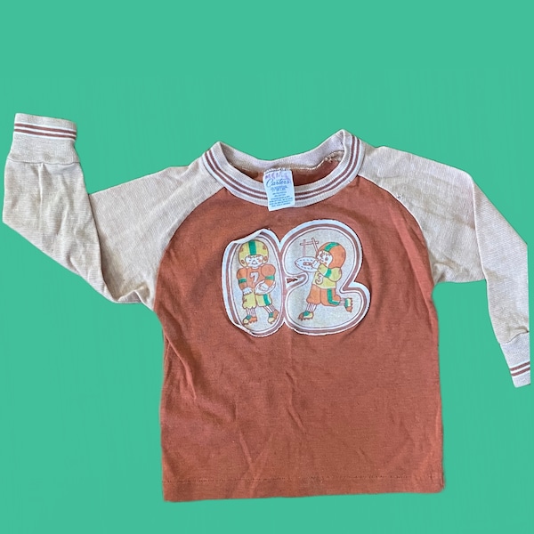 Orange Baseball Toddler Vintage Shirt. 70s or 80s Football Patch Ringer Long Sleeve Brown 2T Kids 24 Month Soft Shirt